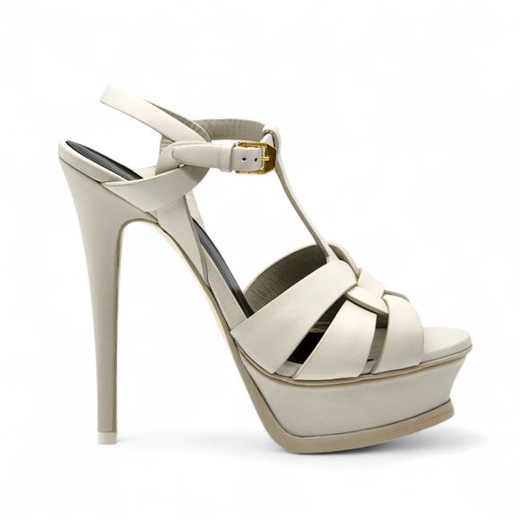 Saint Laurent Tribute Platform Leather Sandals Pumps White EU 39 US 8.5 - $1100 - Picture 3 of 9